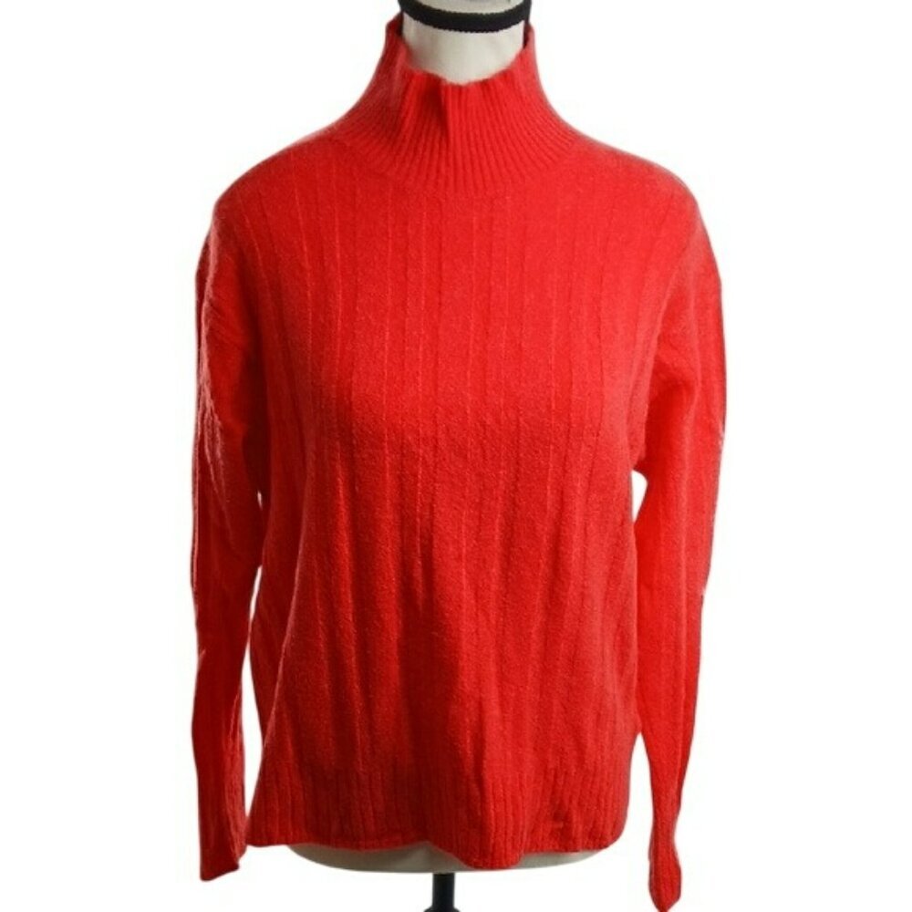 J Crew Womens Wool Blend Mock Neck Sweater Ribbed Knit Pullover Red Size S